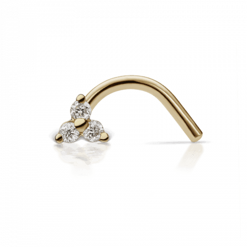 Maria Tash Naesepiercing 18kt Guld Diamond Trinity, næsesmykke i guld med tre diamanter, Model ntrd-yg-w3-nr-001-1.