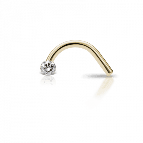 Maria Tash naesepiercing 18kt guld invisible set diamond, buet model med klar diamant, Model NIVD-YG-W15-NR-001.
