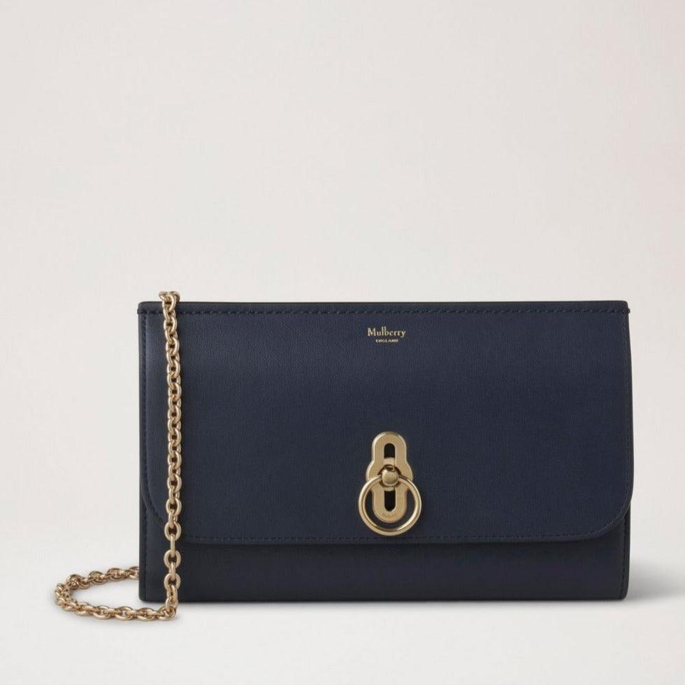 Mulberry Amberley Clutch Micro Classic Grain Night Sky med guldkæde og elegant lås, Model RL7909587U888