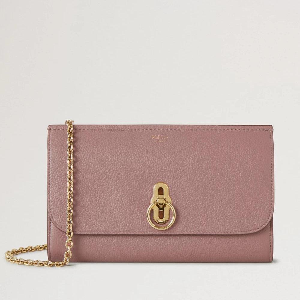 Mulberry Amberley Clutch Small Classic Grain Autumn Rose clutch i rosa læder med guldkæde, Model RL6090205J997.