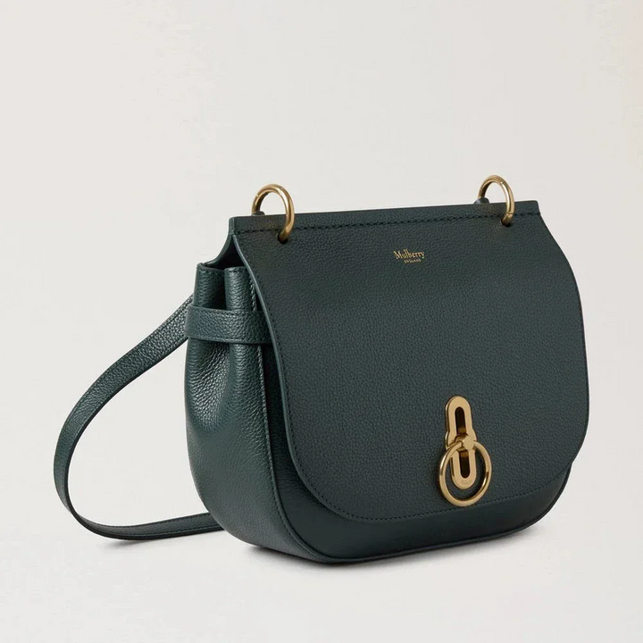 Mulberry Amberley Satchel Small Classic Grain Mulberry Green, skuldertaske i mørkegrønt læder med guld detaljer. Model HH9799205Q633