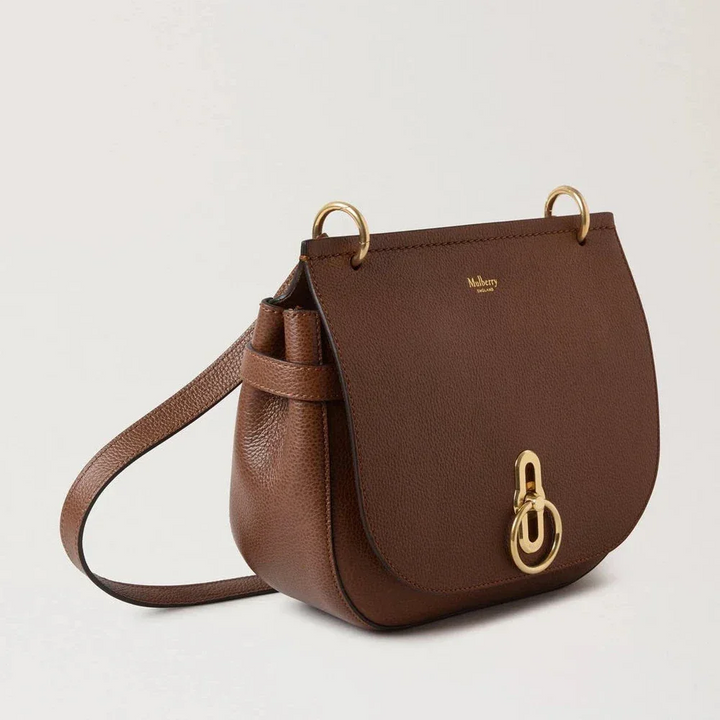 Mulberry Amberley Satchel Small Classic Grain Two Toned Oak i brunt læder med gyldent spænde, Model HH9800552G110