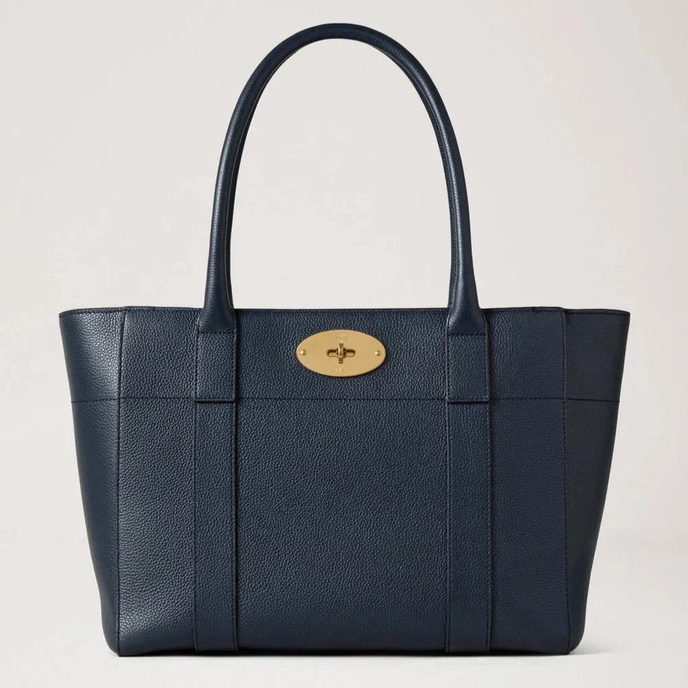 Mulberry Bayswater 9 to 5 Small Classic Grain Night Sky, mørkeblå skindtaske med guldlås, Model HH9831205U888