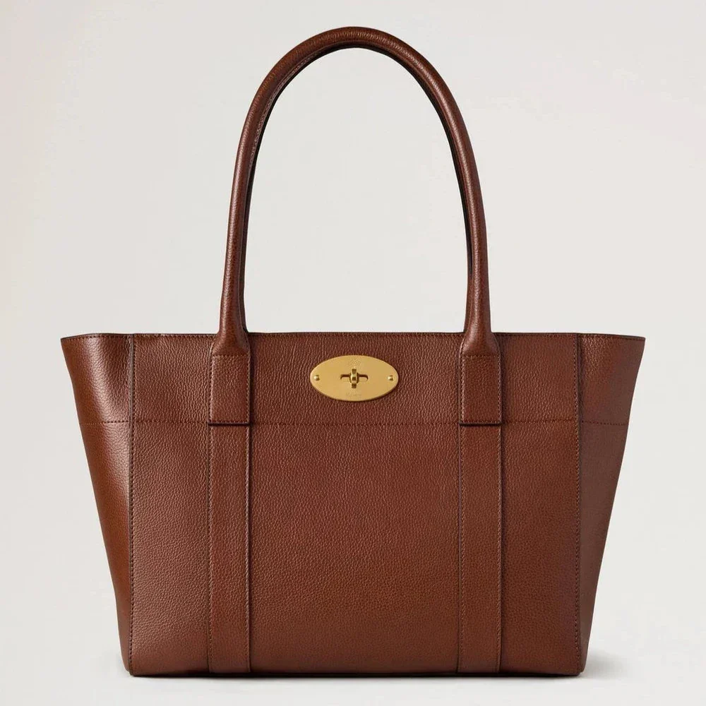 Mulberry Bayswater 9 to 5 Small Classic Grain Two Tone Oak, brun lædertaske med gyldent spænde, Model HH9834552G110.