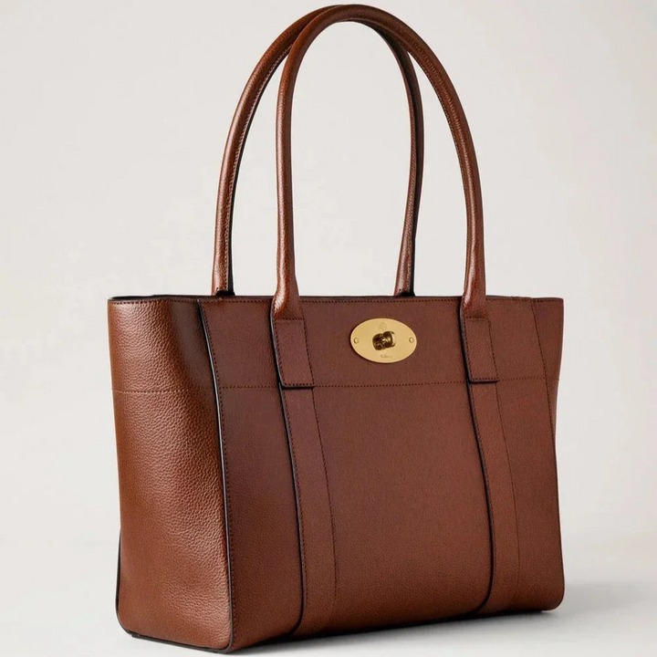 Mulberry Bayswater 9 to 5 Small Classic Grain Two Tone Oak-skuldertaske i brunt læder med gyldent spænde, Model HH9834552G110.