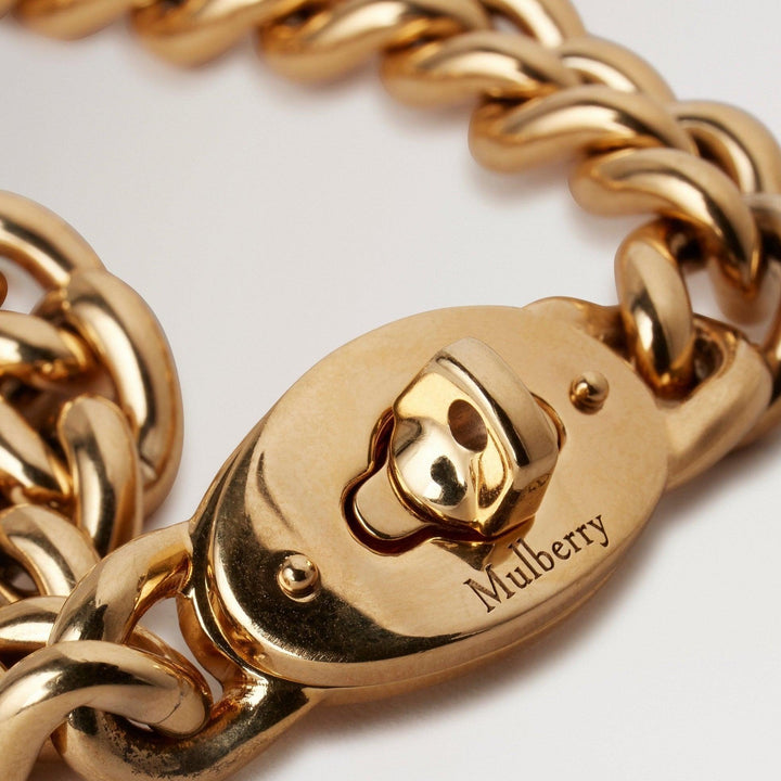 Mulberry Bayswater Chunky Chain Bracelet i blank messing med markant lås, Model QB2413000P140-001