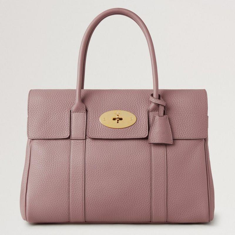 Mulberry Bayswater Heavy Grain Autumn Rose håndtaske i lyserødt læder med guldspænde. Model HH6592/736J997