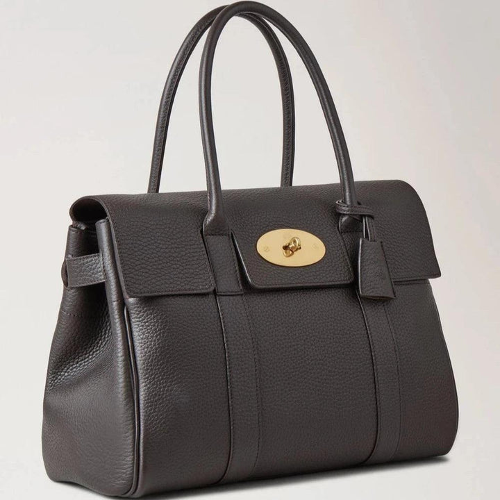 Mulberry Bayswater Heavy Grain Ebony taske i mørkebrunt læder med to hanke og guldspænde. Model HH6592736A110