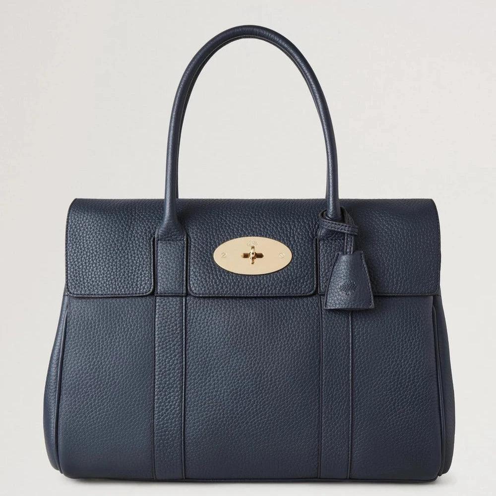 Mulberry Bayswater Heavy Grain Night Sky håndtaske i mørkeblåt læder med guldfarvet lås. Model HH6592736U888