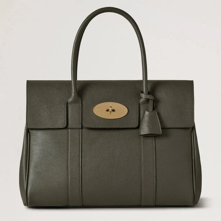 Mulberry Bayswater Juniper Green Small Classic Grain taske med struktureret skind og guldlås. Model HH2873205Q749