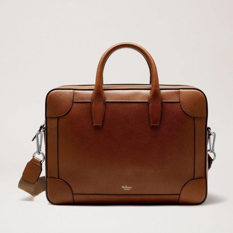 Mulberry Belgrave Singel Document Holder Two Tone i brunt læder med to håndtag og aftagelig rem, Model HH8735552G110.