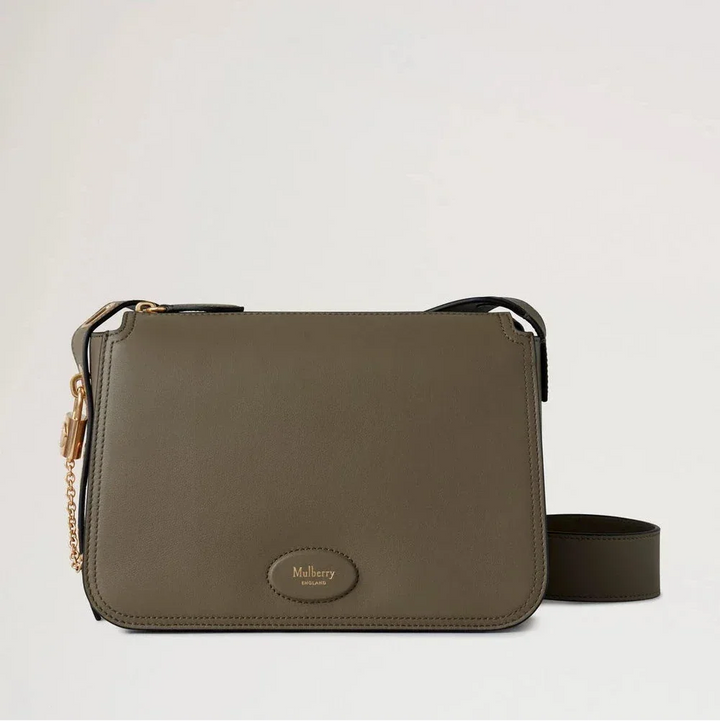 Mulberry Billie Linen Green Micro Classic Grain crossbody taske i olivengrøn læder med guld detaljer. Model HH9260587R563