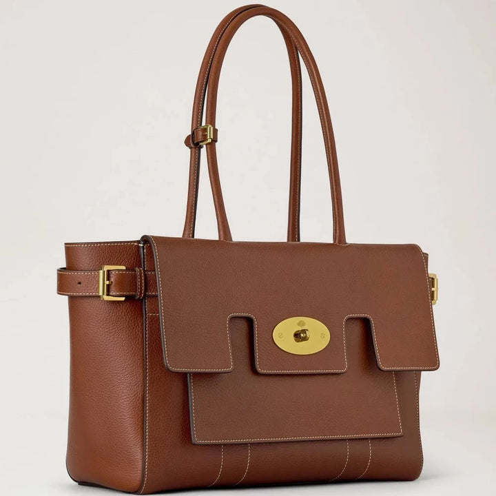 Mulberry Bayswater brun lædertaske med guldfarvet spænde, model G_HH9964, forsidevisning