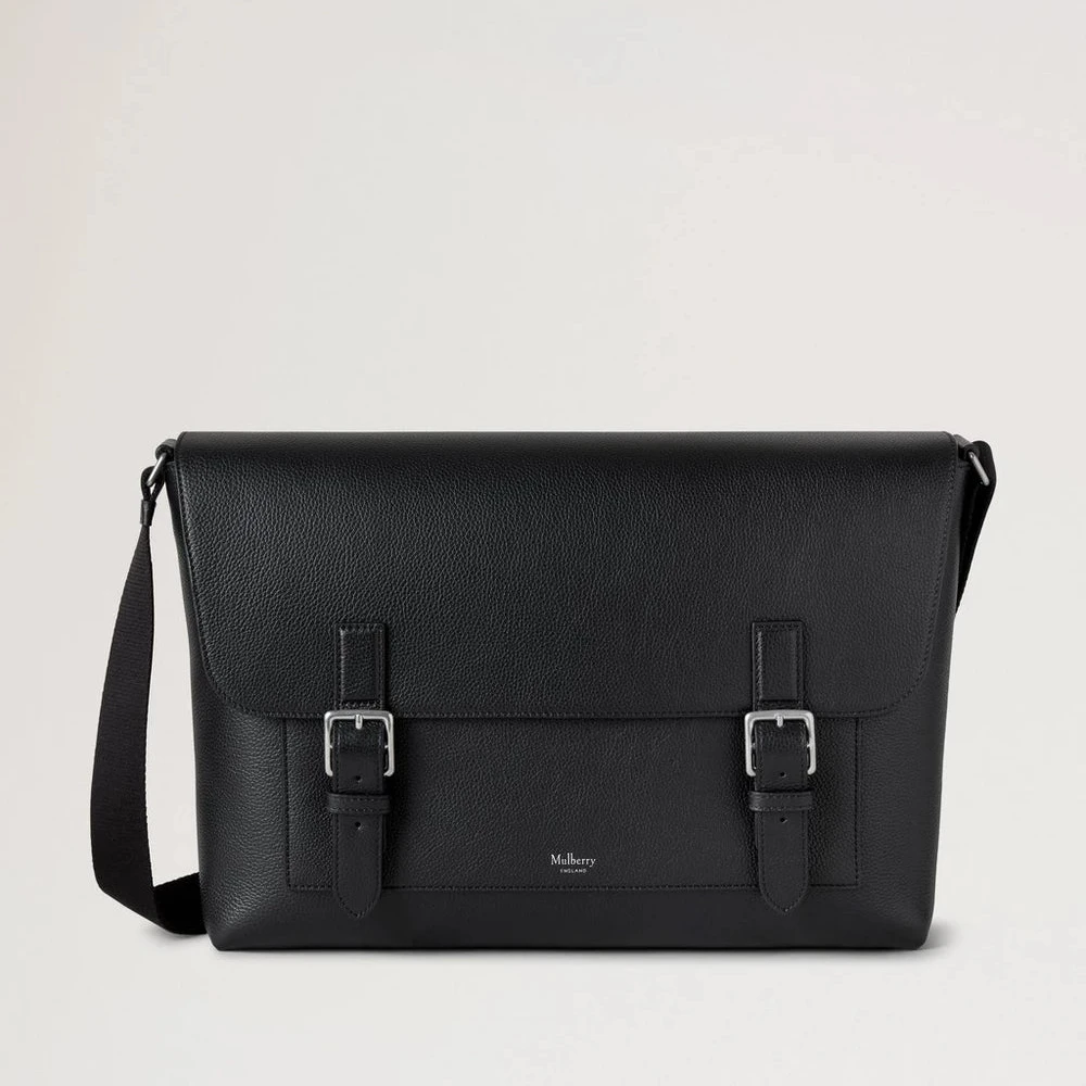Mulberry Chiltern Crossbody Messenger Black Small Classic Grain, sort crossbody taske i læder med spænder foran. Model HH9785205A100