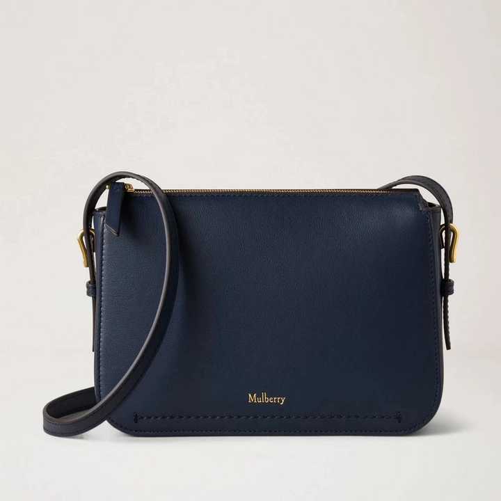 Mulberry Clovelly Pouch Micro Classic Grain Night Sky taske i mørkeblåt skind med justerbar rem, Model RL8729587U888