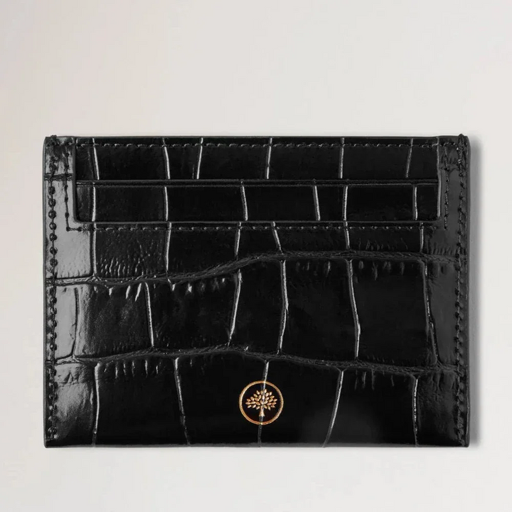 Mulberry Credit Card Slip Black Shiny Small Croc viser et slankt kortetui i sort, blank croco-læder. Model RL8748641A100.