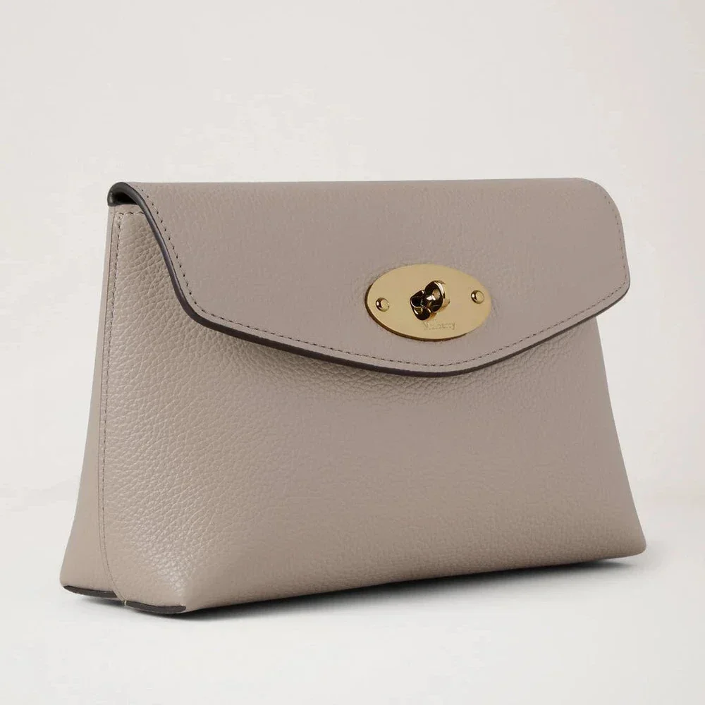 Mulberry Darley Cosmetic Pouch Cashmere Taupe Small Classic Grain med gyldent spænde, Model RL5077205F924.