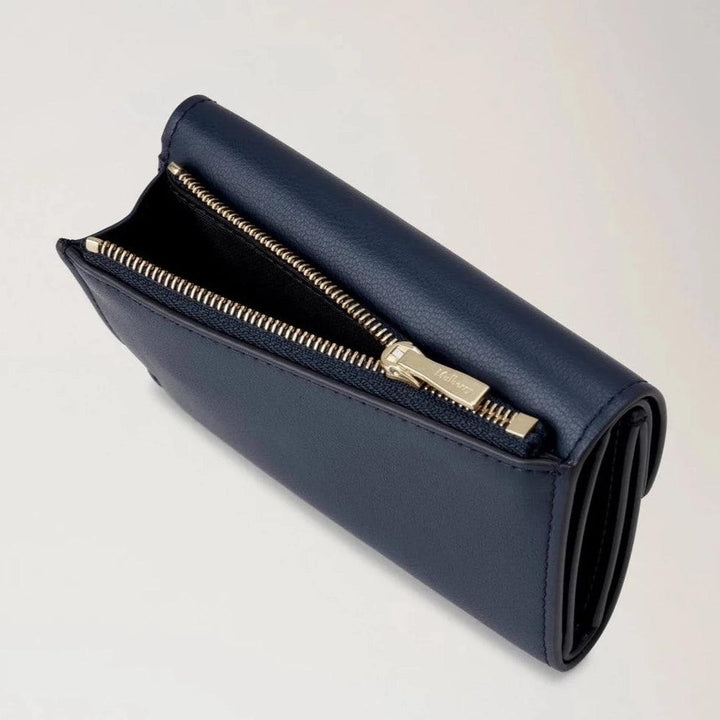 Mulberry Darley Folded Multi Card Wallet Night Sky i mørkeblåt læder med gylden lynlås, Model RL7820587U888