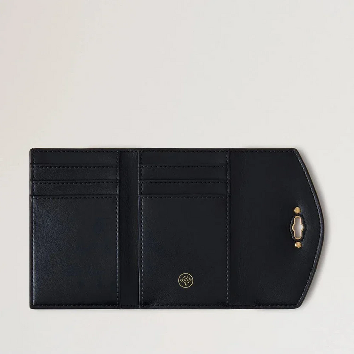Mulberry Darley Folded Multicard Wallet Small Classic Grain Ebony i sort læder, åben med kortlommer. Model RL6665205A110