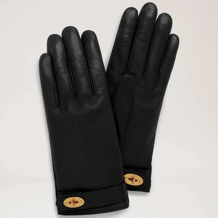 Mulberry Darley Gloves Nappa Leather Black, elegante sorte læderhandsker med gyldne detaljer. Model VG4150286A100-001