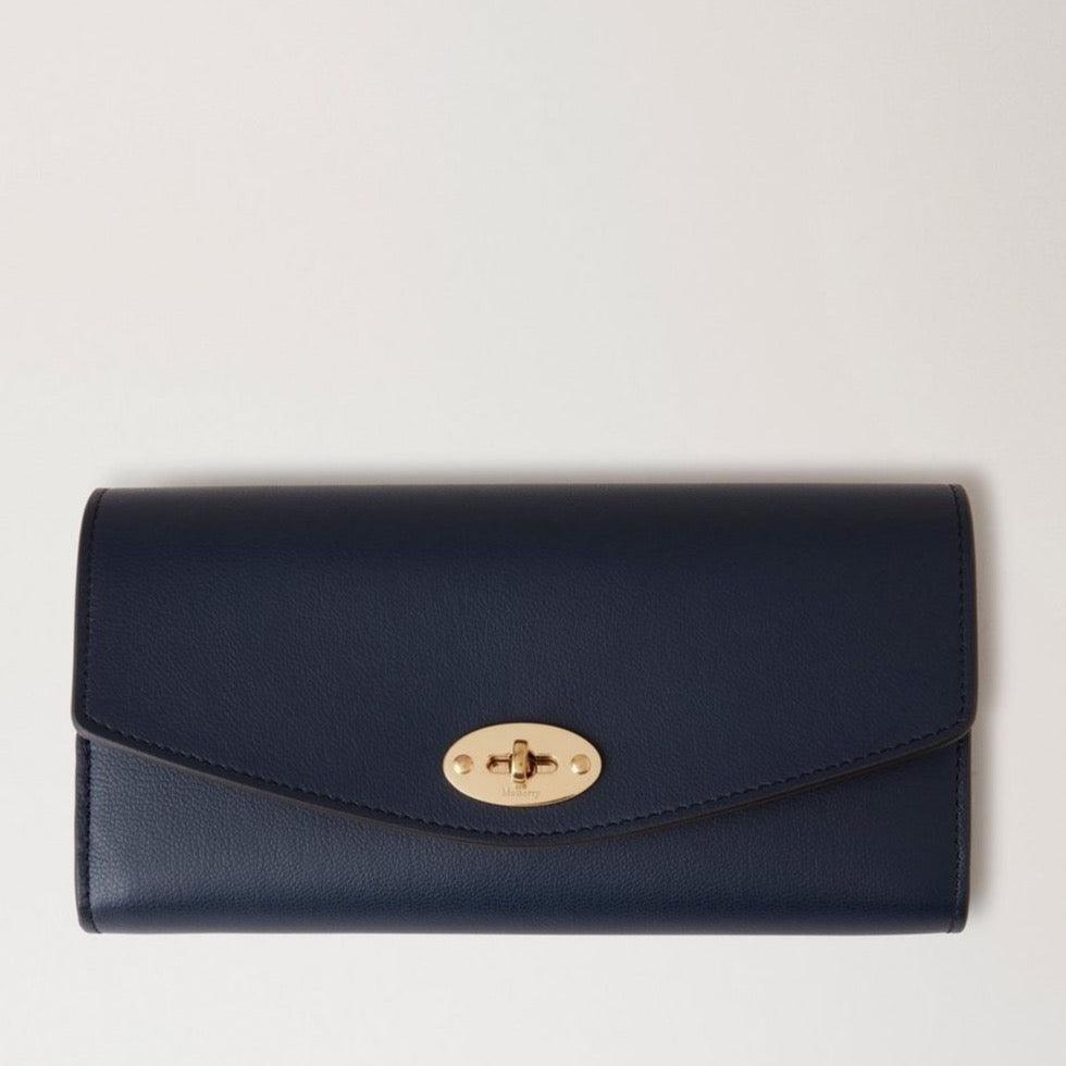 Mulberry Darley Wallet Micro Classic Grain Night Sky i mørkeblåt skind med guldfarvet lås, Model RL7816587U888.