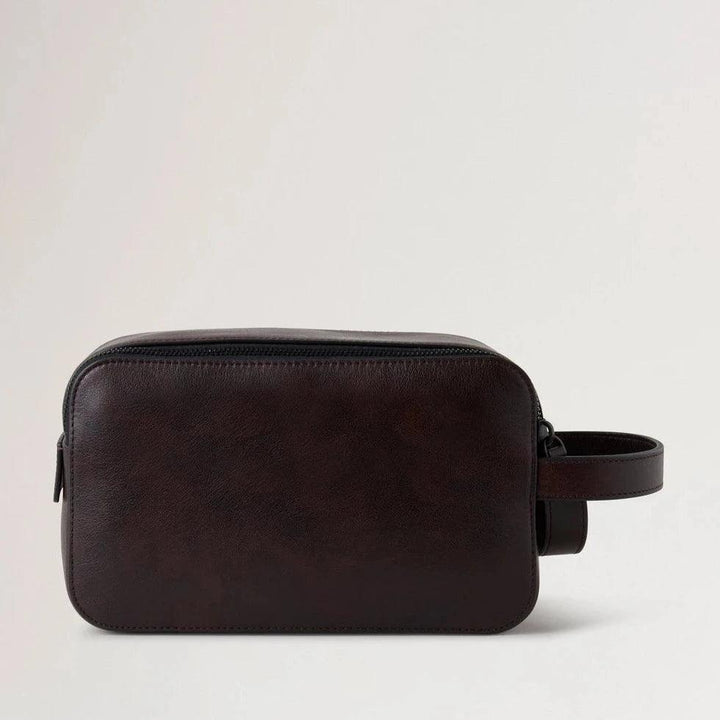 Mulberry Double Zip Wash Case Two Tone Leather Dark Chokolate i brunt læder med hank, Model RL7941/611E115