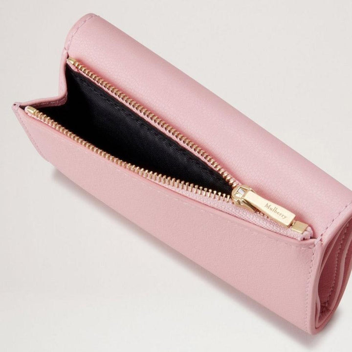 Mulberry Folded Multicard Wallet Micro Classic Grain Powder Rose i rosa læder med gylden lynlås, Model RL7841587J999