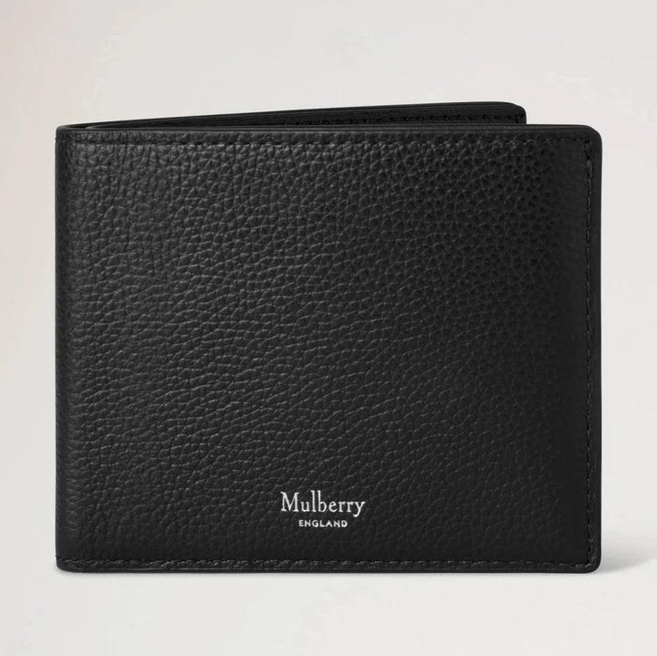 Mulberry Heritage Bifold Coin Wallet i sort præget læder, klassisk flerpungsdesign. Model RL7883205A100