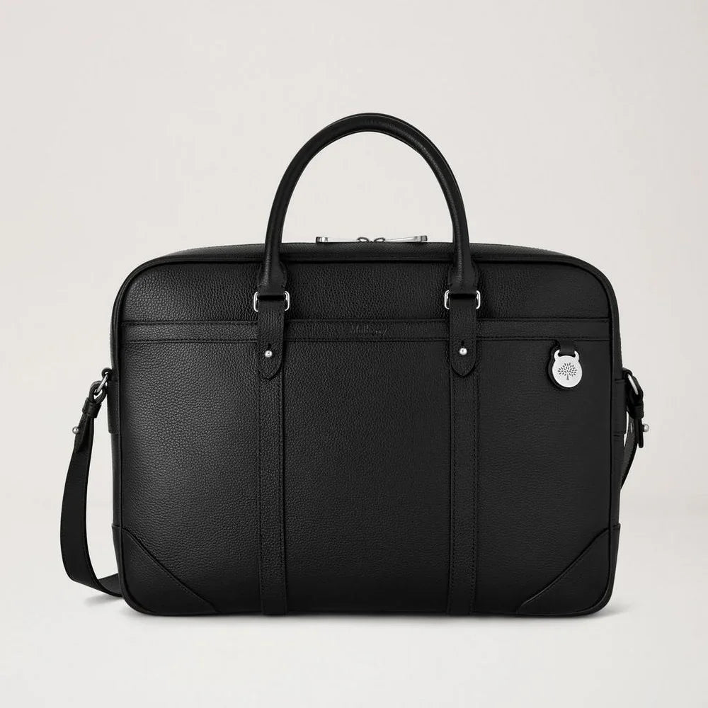 Mulberry Heritage Briefcase Black Small Classic Grain, elegant sort lædermappe med håndtag og skulderrem. Model hb5131205a100