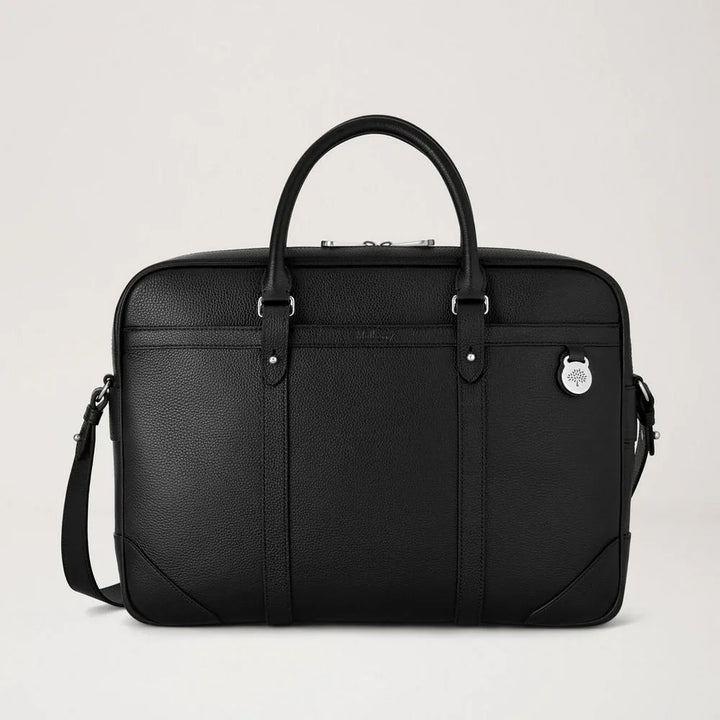 Mulberry Heritage Briefcase Black Small Classic Grain, elegant sort lædermappe med håndtag og skulderrem. Model hb5131205a100
