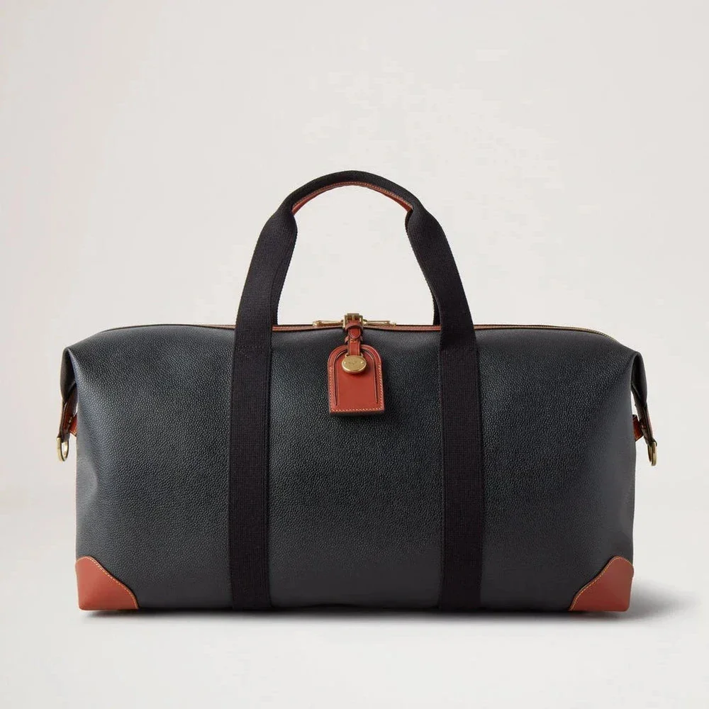 Mulberry Heritage Medium Clipper i sort og cognac scotchgrain med læderdetaljer forfra. Model HL5136127A340