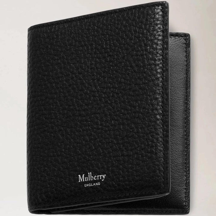 Mulberry Heritage Trifold Wallet Small Classic Grain Black, sort pung i præget læder, Model rl7396205a100.