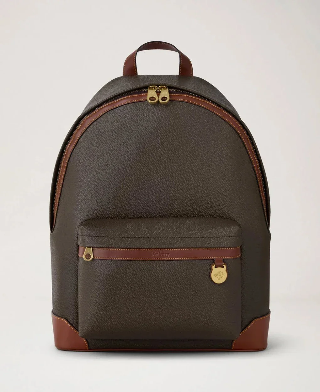 Mulberry Heritage Zipped Backpack mole and cognac bio-based scotchgrain i brun og cognac læder med frontlomme. Model HS5215/127Q330