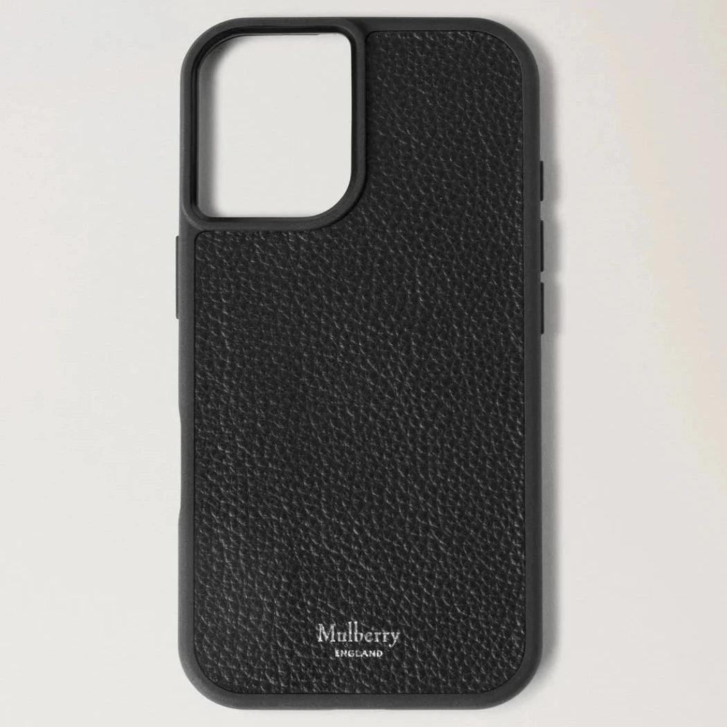 Mulberry iPhone 16 Cover black viser elegant sort lædercover med struktur til smartphone, Model RL8713205A100.