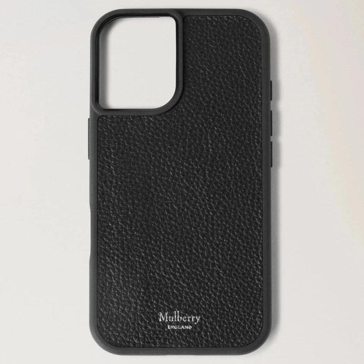 Mulberry iPhone 16 Cover black viser elegant sort lædercover med struktur til smartphone, Model RL8713205A100.