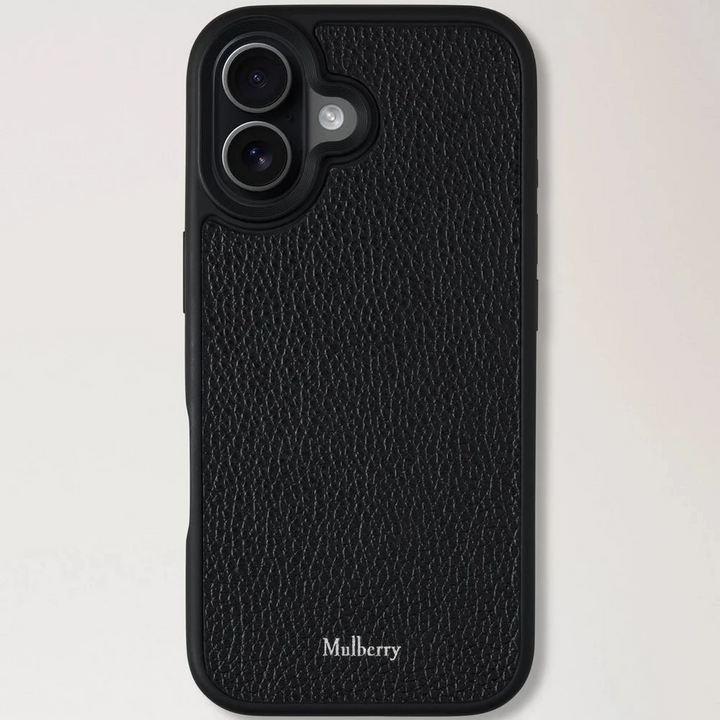 Mulberry iPhone 17 Case Small Classic Grain Black, elegant sort lædercover set bagfra. Model rl8910205a100