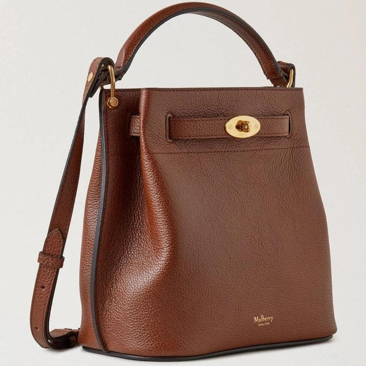 Mulberry Islington Bucket Small Classic Grain Oak, brun lædertaske med gulddetaljer. Model HH9395552G110.