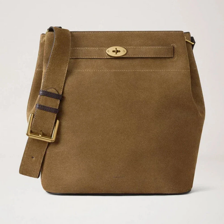 Mulberry Large Islington Bucket Salcombe Sand Suede taske i sandfarvet ruskind med bred skulderrem. Model HH9883047P705