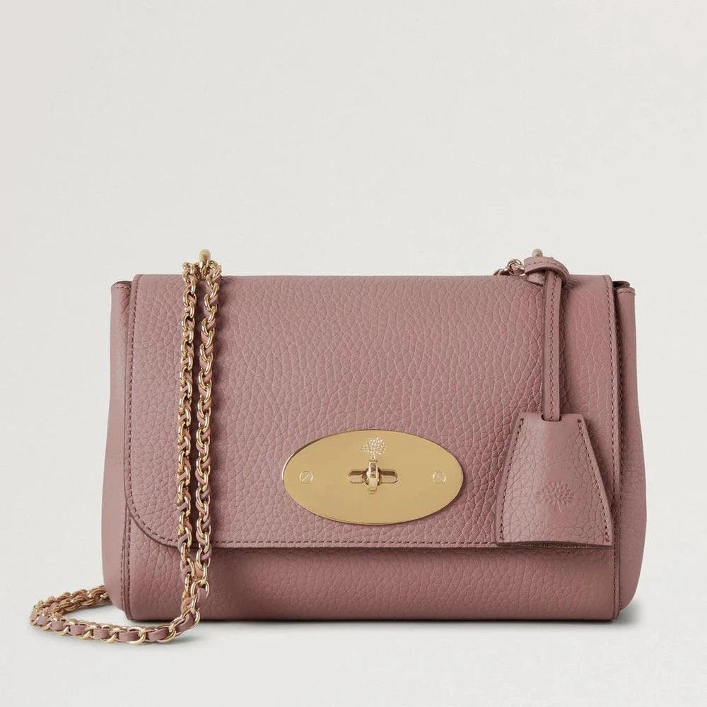 Mulberry Lily Autumn Rose Heavy Grain skuldertaske i rosa læder med guldkæde og lås, Model HH6950736J997.