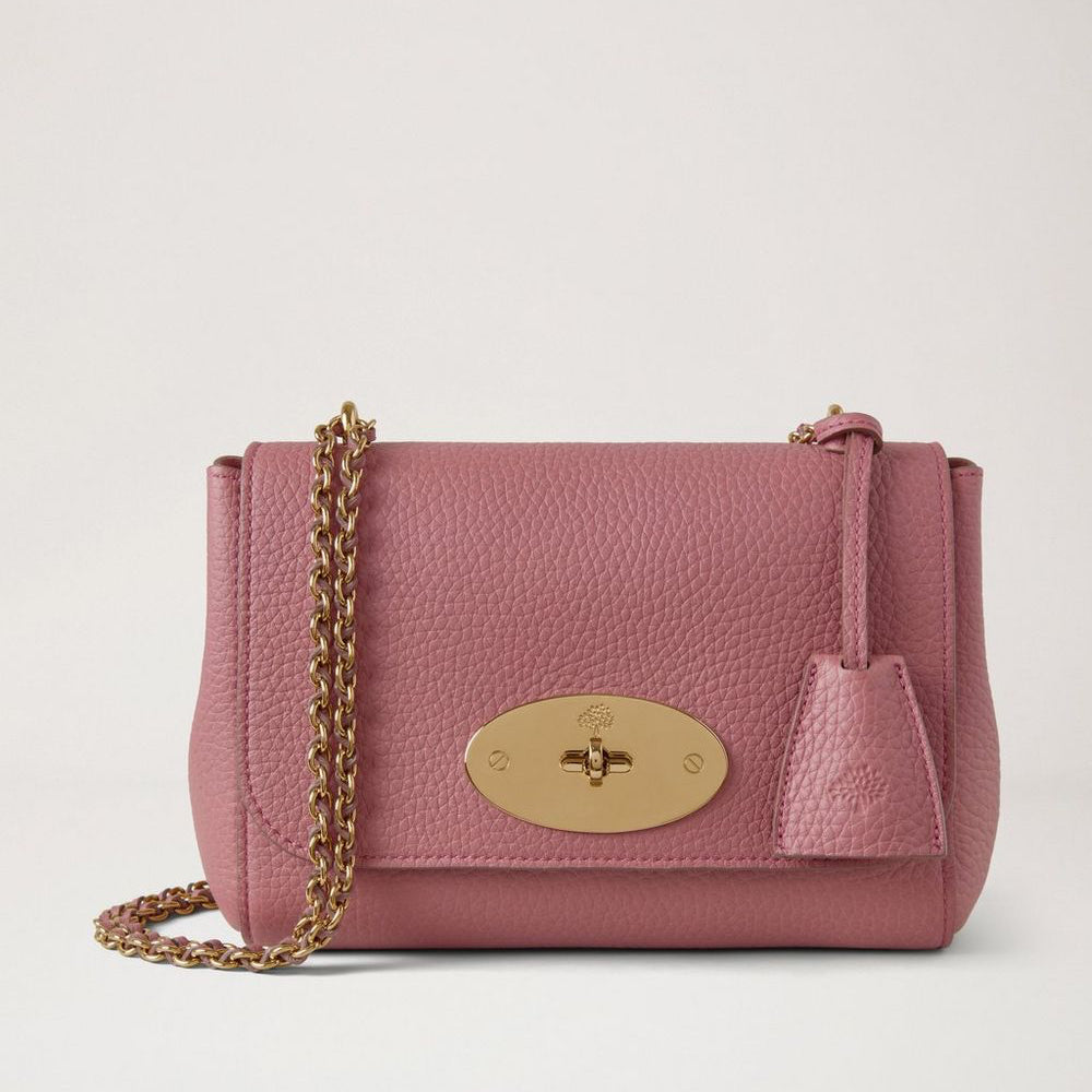 Mulberry Lily Pink Scrumpy Heavy Grain skuldertaske i rosa læder med guldkæde og frontlås, Model HH6950736J647.