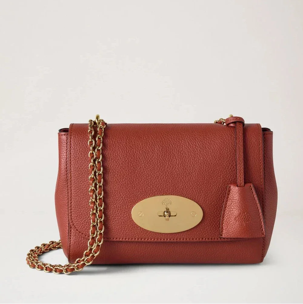 Mulberry Lily Small Classic Grain rustfarvet lædertaske med gylden kæderem, Model HH3291205L190.