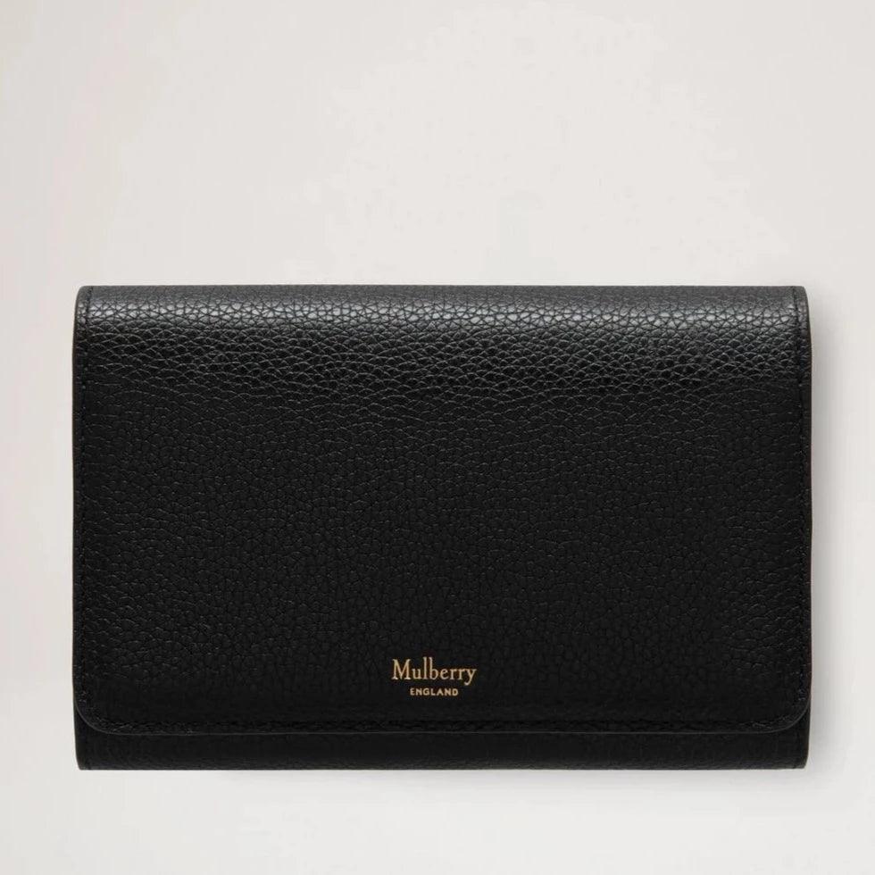 Mulberry Medium Continental French Purse i sort skind med synlig struktur, enkel model. Model rl5073205a100