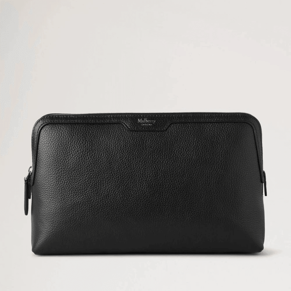 Mulberry Medium Cosmetic Pouch Small Classic Grain black pung i sort læder, simpel forside. Model RL8319205A100