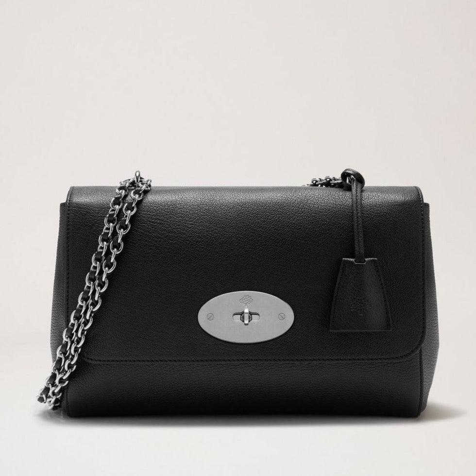 Mulberry Medium Lily Glossy Goat Black Silver-Toned skuldertaske i sort læder med kæderem, Model HH2557874A237