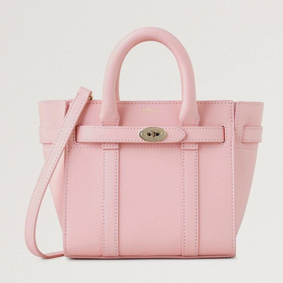 Mulberry Micro Zipped Bayswater Micro Classic Grain Powder Rose taske i lyserødt skind med hank og skulderrem. Model RL8237587J999