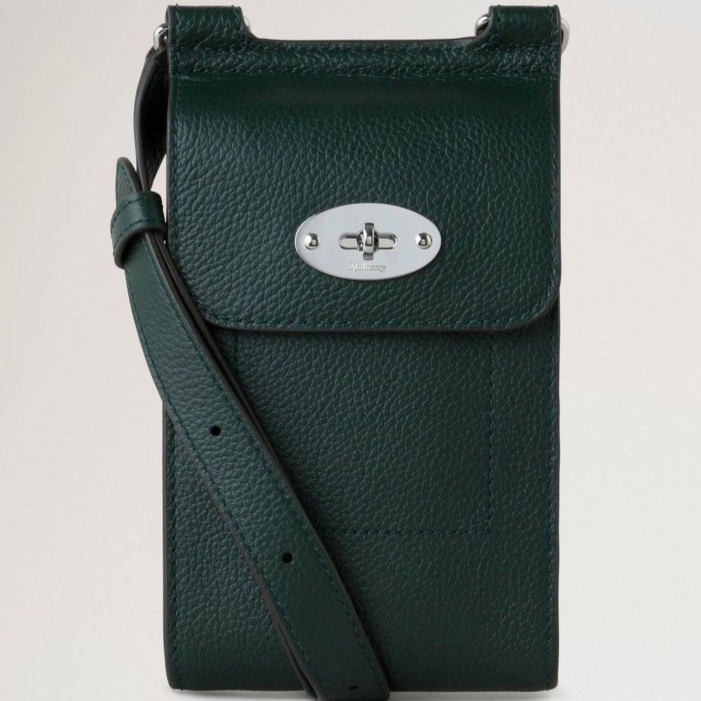 Mulberry Mini Antony Pouch Small Classic Grain Mulberry Green med justerbar rem og sølvdetalje, Model RL6872205Q633