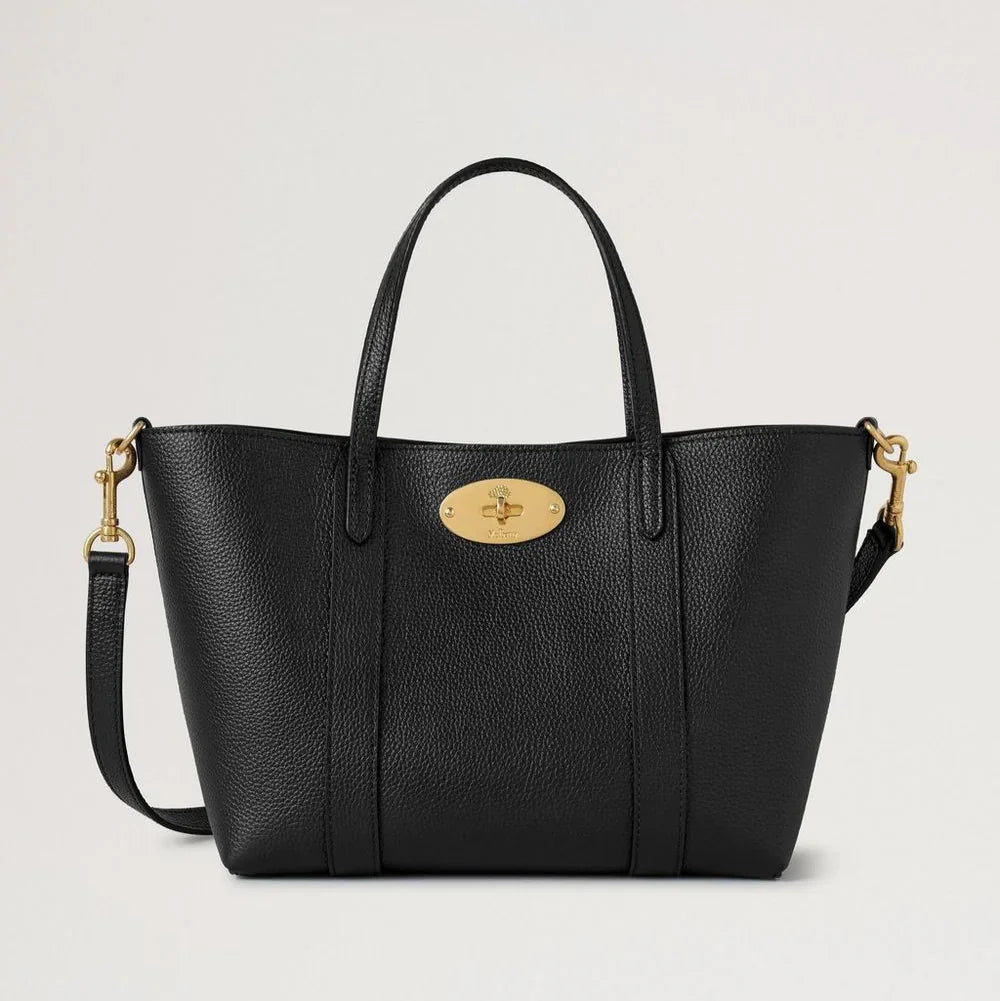 Mulberry Mini Bayswater Tote Small Classic Grain Black, elegant sort skindtaske med guldbeslag. Model RL8875205A100