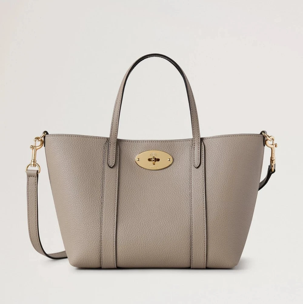 Mulberry Mini Bayswater Tote Small Classic Grain Cashmere Taupe vises med gulddetaljer, Model RL8875205F924.