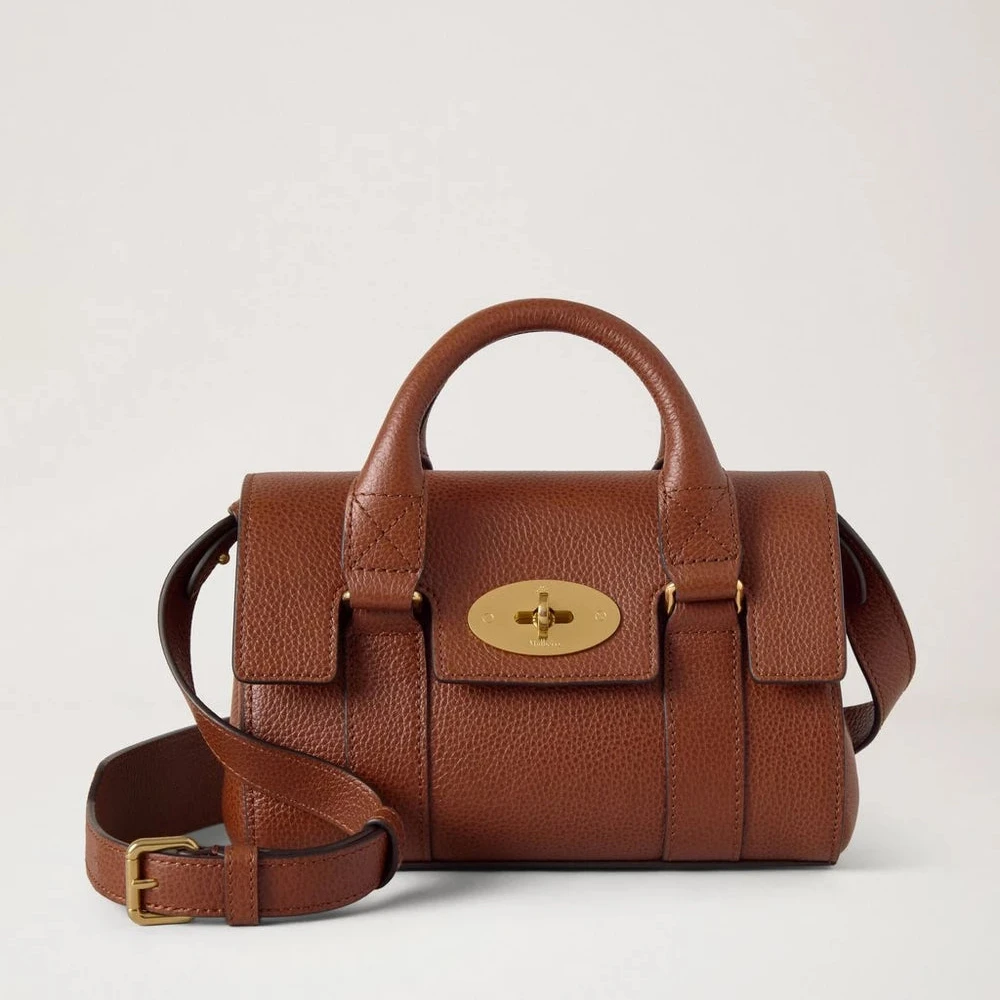 Mulberry Mini Heritage Bayswater Two Tone Oak, brun skindtaske med guldlås og skulderrem. Model RL8930554G110.