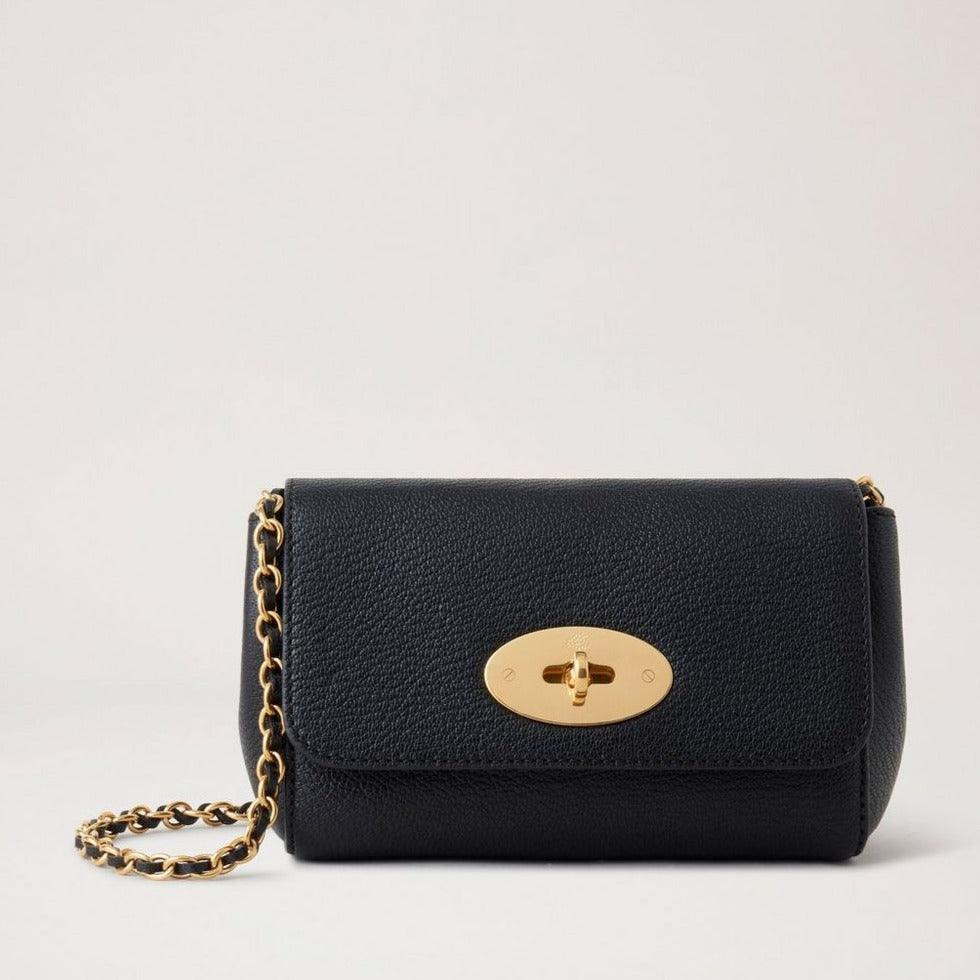 Mulberry Mini Lily Glossy Goat Black, lille sort skuldertaske i læder med guldfarvet kæderem og detaljer. Model RL7943874A100